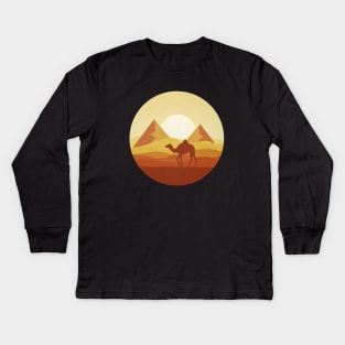 Desert Camel Silhouette Flat Landscape Kids Long Sleeve T-Shirt